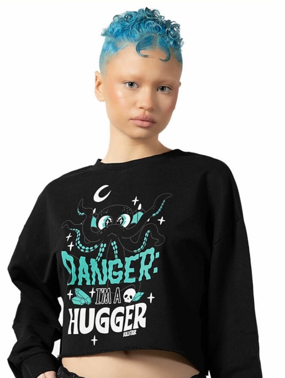 Killstar Danger I'm A Hugger Cthulhu Crop Sweatshirt XS Black Goth EUC
